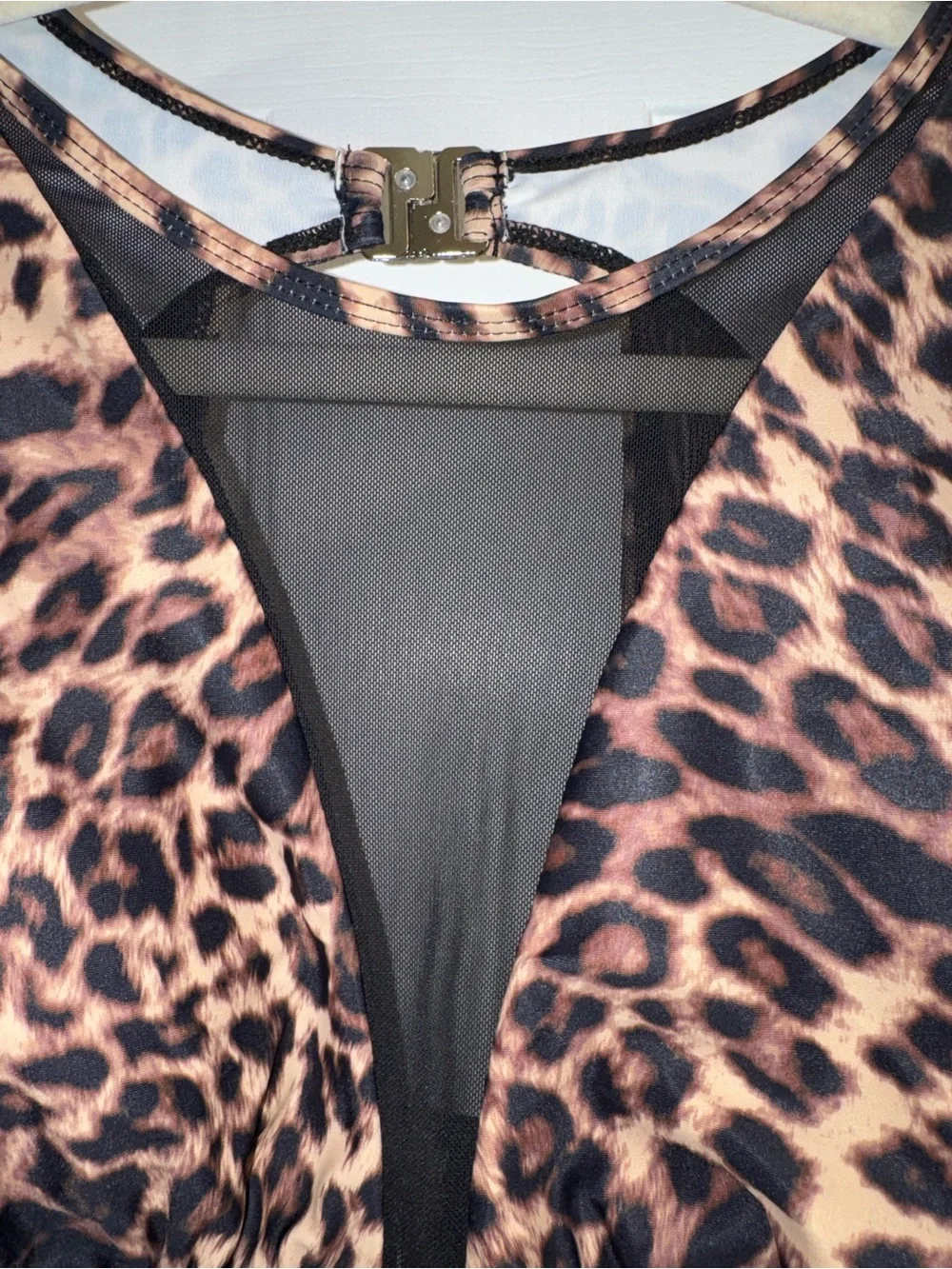 Leopard & Black Women’s One-Piece Swimsuit with Ruching, NEW